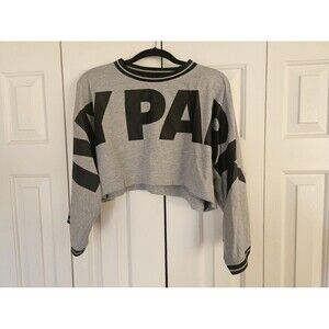 Ivy park logo oversized cropped gray long sleeve tee t shirt XS Beyonce